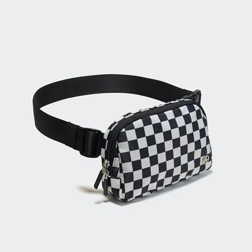 Pander Nylon Fanny Pack for Women, Two-Way Zipper Crossbody Bag - color: Checkered Black
