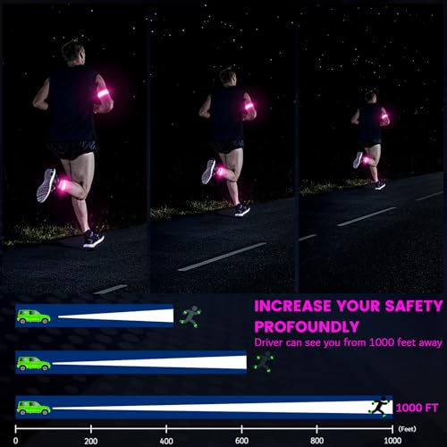 Fokia Kunbio Light Up LED Armband for Running Walking at Night,Reflective Arm Bands for Runners,Rechargeable Jogging Lights,High Visibility Night Running Safety Gear Adjustable Running Women Men Kids - color: Pink