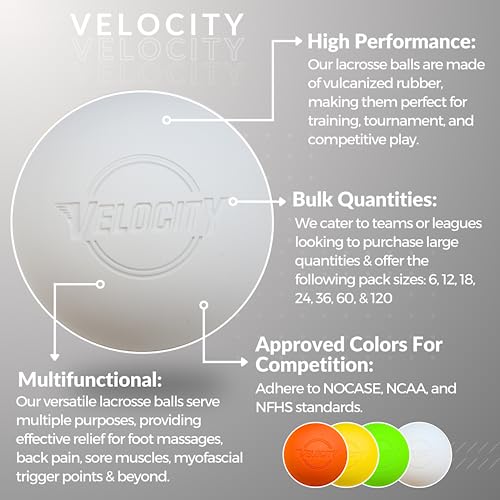 Velocity Lacrosse Balls - 60 and 120 Packs - for Practice, Official NFHS and College Approved Size - color: White, size: 120 Balls, style: Practice Ball
