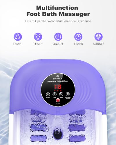SPA4PIEDS Collapsible Heated Foot Spa Bath with Bubble, Foot Soaking Tub Featuring 8 Shiatsu Rollers, Pumice Stone and Built-in Timer for Mom, Dad and Foot Relaxation (Purple) - color: Purple
