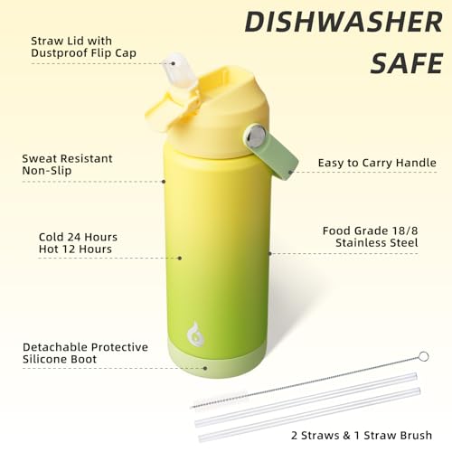 BJPKPK 18oz Insulated Water Bottle, Stainless Steel Bottle with Straw Lid - color: Fresh Green, size: 18 Ounces