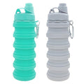 Collapsible Water Bottles Travel water bottle Sports Portable Sport Water Bottle Reusable Water Bottles comes with mountaineering Buckle 500ml silicone Water-proof camping water bottle - color: Green+Light grey, style: 2 pack