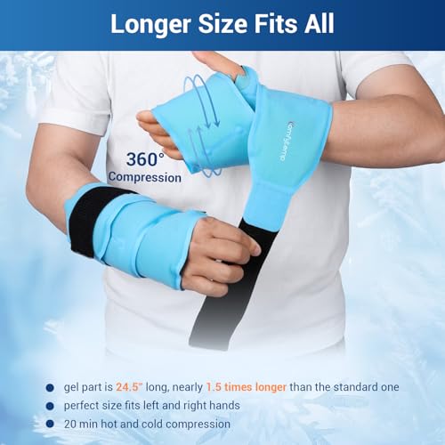 Comfytemp 24.5" Extra Long Wrist Ice Pack Wrap for Carpal Tunnel Relief, 2Packs - color: Bright Blue, size: 24.5"x4"
