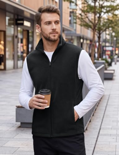 TACVASEN Men's Fleece Vest Winter Casual Vests Outerwear Sleeveless Jacket - color: Black, size: X-Large