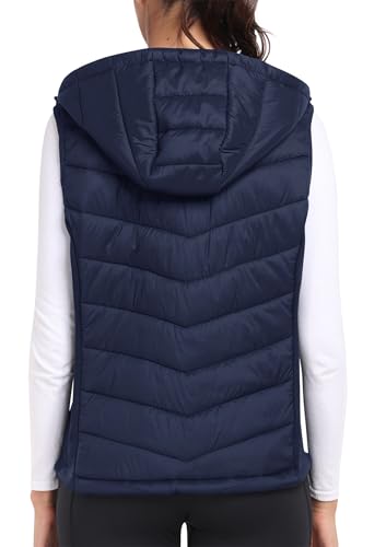 MoFiz Womens Puffer Vest Hooded Lightweight Sleeveless Down Jacket - color: Navy, size: XX-Large
