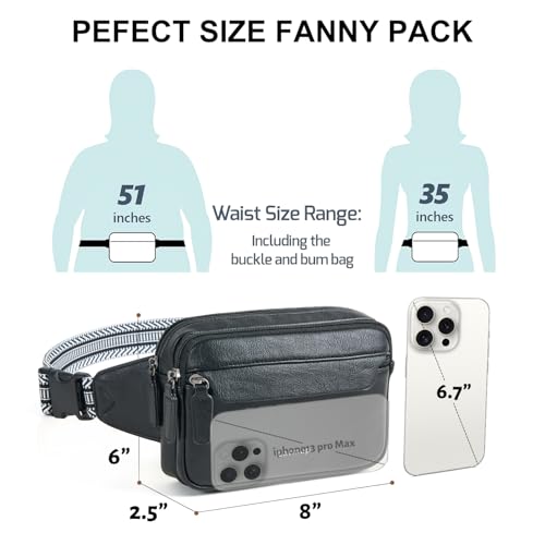 LATMAP 3L Fanny Packs for Women Cross Body Bag Vegan Leather Belt Bag Black - color: Black