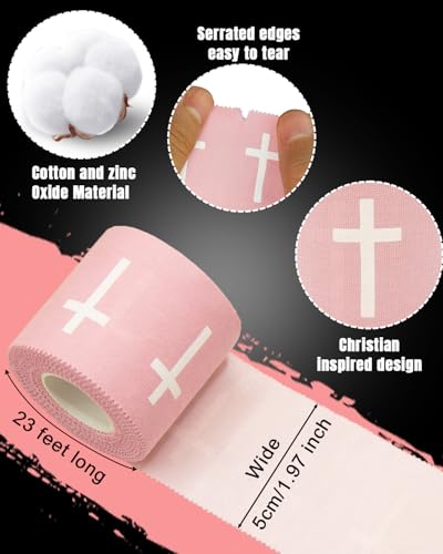 2 Pcs Cross Tape Christian Athletic Tapes Religious Sport Pink Wrist Tape - color: 2 Pack Pink - Cross, size: 2 inches