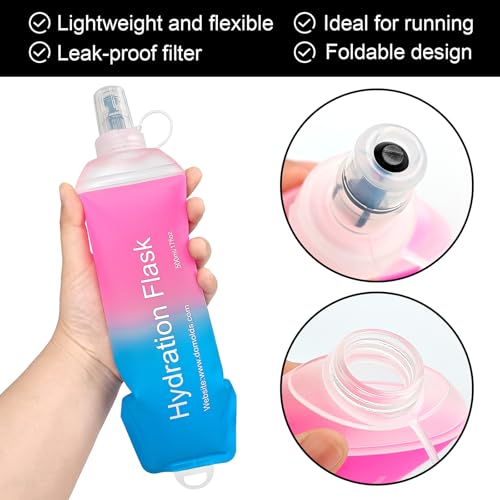 WILDREEDS 250ml Soft Flask, TPU Collapsible Soft Water Bottle for Hydration Pack, Running Vest, Folding Water Bottle for Hiking Cycling Climbing-1Pcs, Pink to Blue - color: 250ml Pink to Blue