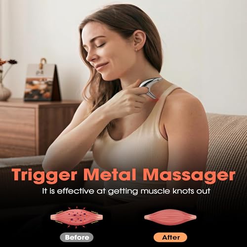 Ergonomic Deep Tissue Massage Tool, Metal Trigger Point Gua Sha Scraper for Full Body Myofascial Release, FSA Eligible Acupressure Thumb Saver Tool for Neck, Back & Muscle Knot Relief
