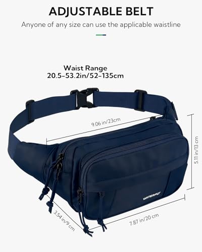 WATERFLY Fanny Pack Waist Bag: 2.5L Large 5 Zipper Pockets for Women Men - color: Navy blue