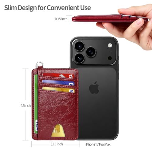 Slim Minimalist Front Pocket Wallet, RFID Blocking Credit Card Holder Wallet with Integrated D-Shackle for Men Women - color: Glossy Burgundy