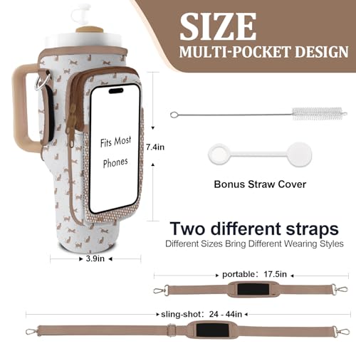Stanley Carrier Bag for Stanley 40oz/30ozTumbler with Phone with 2 Adjustable Strap,3 Pockets Bottle Stanley Cup Carrier Bag & Case,Accessories for Hiking Travelling - color: Cut Cat