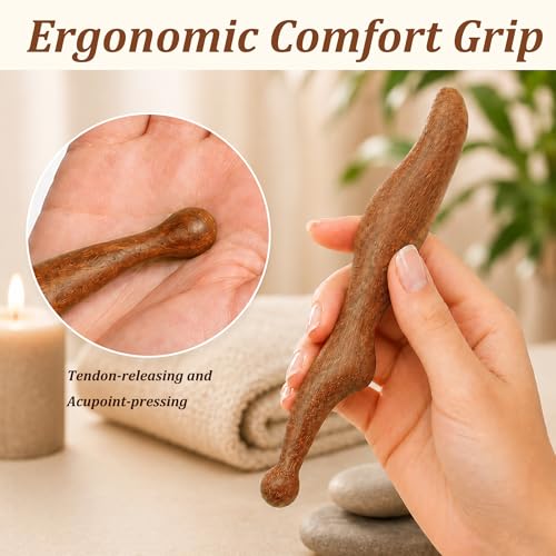 Dual-Head Cooling Copper Beads Arm Massager and Sandalwood Acupoint Pen for Feet, 2-in-1 Odorless Wood Therapy Tools for Lymphatic Drainage and Muscle Recovery, Home Spa Manual Massager Set, 2pcs