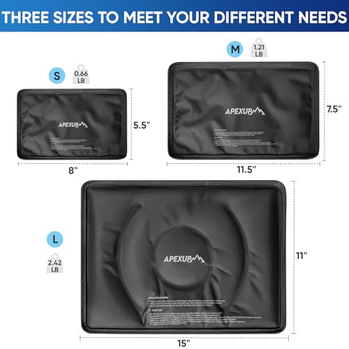 APEXUP Gel Ice Packs for Injuries Reusable, Flexible Double Sided Cold Packs for Injuries, Ice Pack for Knee, Shoulder, Back, Hip, Leg, Arm (Black, 8"x5.5", 2PK) - size: S-2PK (8"x5.5"), style: Black