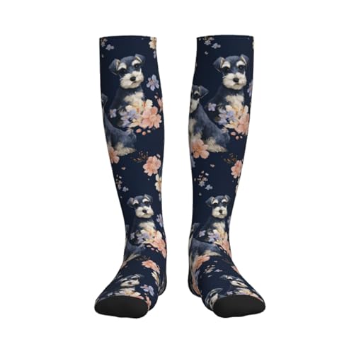 Cute Compression Socks Knee High Support Stockings Women Men - color: Cute Schnauzer Dog