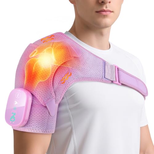 Cordless Shoulder Heating Pad with Massage, Heated Shoulder Massager - color: Purple
