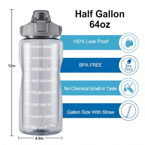 EYQ 64oz Water Bottle with Straw, Leakproof, Navy Gradient - color: Gray