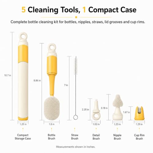Baby Bottle Brush Set, 5-Piece Travel Kit with Compact Storage, Orange - color: Tangerine & White