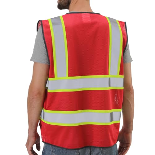 Dib Safety Reflective Safety Vest for Men Women with Pockets, Red Mesh M - color: Red Mesh, size: Medium
