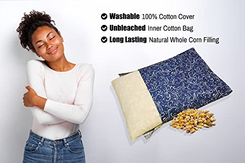 Microwavable Corn Filled Heating Pad and Cold Pack/Washable 100% Cotton Cover (Breezy -Navy, 7.5in W x 11in L) - size: 7.5in W x 11in L, style: Breezy -Navy