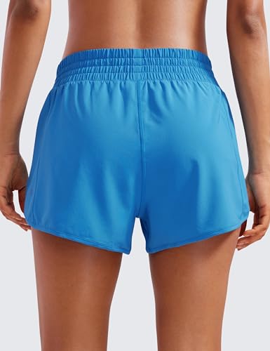 CRZ YOGA High Waisted Running Shorts 2.5" - color: Madagascar Blue, size: Small