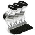 Toe Socks for Men and Women Athletic Running Coolmax Five Finger Ankle/Quarter Socks Breathable Lightweight, 3 Pairs - color: E4109# Striped, size: Medium