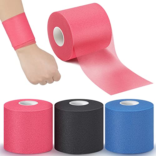 3 Pieces Pre-Wrap Tape for Hair, Sports, Ankle, Wrists, Knees - Foam Underwrap 2.75 Inch x 30 Yards (Black, Blue) - color: Black, Blue