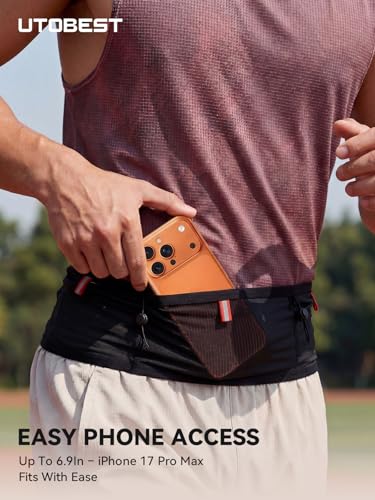 UTOBEST Running Belt for Men & Women, No Bounce Running Waist Pack, B7 Pro - color: Black, size: L(32.2-33.8")
