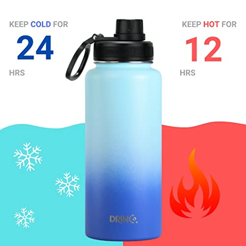Drinco Stainless Steel Water Bottle Spout Lid Vacuum Insulated Double Wall Water Bottle Wide Mouth Leak Proof Keep Cold Sport Camping Hiking (32oz Morning Sky Blue) - color: 32oz Morning Sky Blue