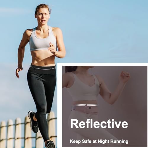 Slim Running Belt Fanny Pack for Men Women, Adjustable Running Phone Holder with 3 Pockets, Reflective Fitness Fanny Pack for Phones up to 7.2 inch, Water Resistant Sports Waist Bag, Black - color: Black