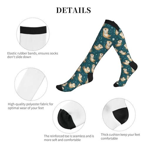 Patterned Knee High Socks for Women Men Athletic Running Travel Work - color: Playful Otter