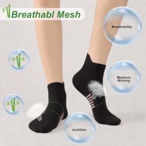6 Pairs Thin Breathable Bamboo Ankle Socks for Women - color: 6 Black, size: Small