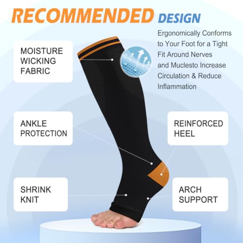 CTHH Toeless Compression Socks for Women & Men Open Toe Knee High Stocking - color: Black/Brown, size: Small-Medium