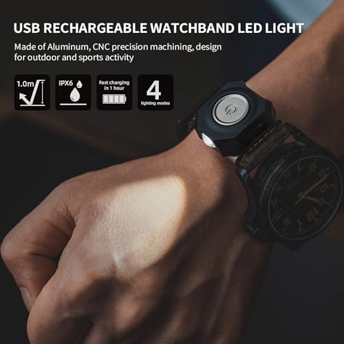 MecArmy CPLU Wrist Flashlight, Compact USB-C Rechargeable EDC LED Light, 300 Lumens, Double-Click Anti-Misfire, IPX6 Waterproof, for Running, Night Walking, Hiking - Fits on Watchband/Strap Systems - color: Alumium Black