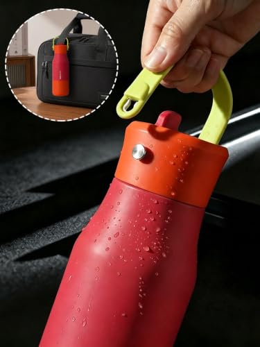 LAOION 23 oz Insulated Stainless Steel Water Bottle with Folding Handle - color: Red, size: 23 Ounces
