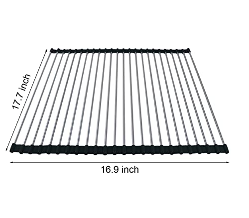 Ahyuan Roll up Dish Drying Rack Over The Sink Kitchen Roll up Sink Drying Rack Portable Dish Drainer Foldable Dish Drying Rack (Black, 17.8''X15.8'') - color: Black, size: Rectangle 17.8 inches x 15.8 inches