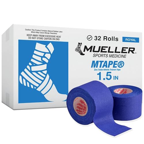 Mueller Sports Medicine MTape Rolls Team Pack, Quality Athletic Tape, Easy to Tear for Fast & Effective Taping, 1.5" x 10 Yards Per Roll, 32 Rolls - color: ROYAL BLUE
