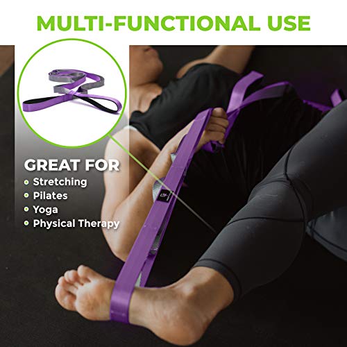 Physical Therapy Yoga Stretch Strap with 12 Loops, 1 Inch Wide, 8 Ft Long - color: Purple/Grey