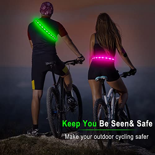 BSEEN LED Running Waist Belt - USB Rechargeable Reflective Glowing LED Waistband, Flashing Safety Light Belt for Runners, Joggers, Walkers, Pet Owners, Cyclists - color: Candy Pink