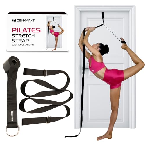 Pilates Stretching Strap with Door Anchor for Flexibility Training - color: Black