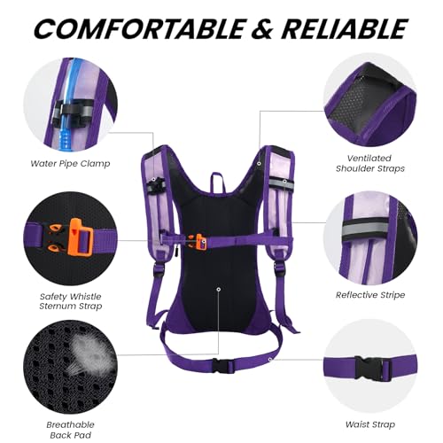 Nepest Hydration Pack Backpack with 2L Water Bladder Reflective Lightweight - color: Holographic - Purple