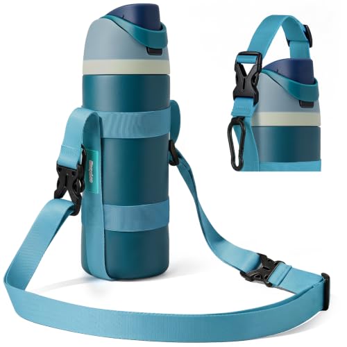 EasyAcc Water Bottle Holder Strap Sling, for Owala FreeSip 24 32 40 oz, Hydro Flask, Cirkul, Yeti, Stanley Flip, Universal Water Bottles, with Carabiner, for Walking Curise Travel (Bottle Excluded) - color: Denim Blue