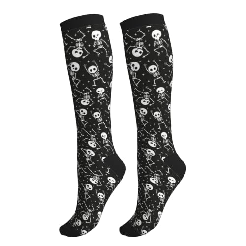 Compression Socks Women and Men 15-20mmHg-Circulation Support Socks for Athletic Running Cycling - color: Dancing Skeleton