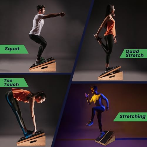 Professional Large Wooden Slant Board for Calf Stretching, Adjustable Incline Calf Stretcher for Injury Prevention, Ankle Stretch Board with 15°, 20°, 25°, 30° & 35°Stretch Movement