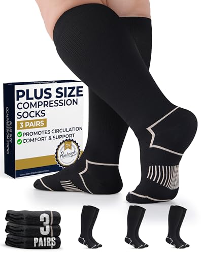 Pembrook Plus Size Compression Socks for Women Wide Calf - 3 Pairs, 20-30mmHg Extra Wide Calf Compression Socks, Up to 4XL - color: Black With Copper - 3 Pairs, size: X-Large