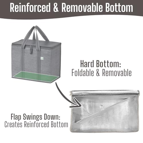 VENO 2 Pack Insulated Grocery Bags, Collapsible Cooler, Hard Bottom, Gray - color: Gray, size: 15.7"W x 12.6"H x 8.7"D - 2 Pack