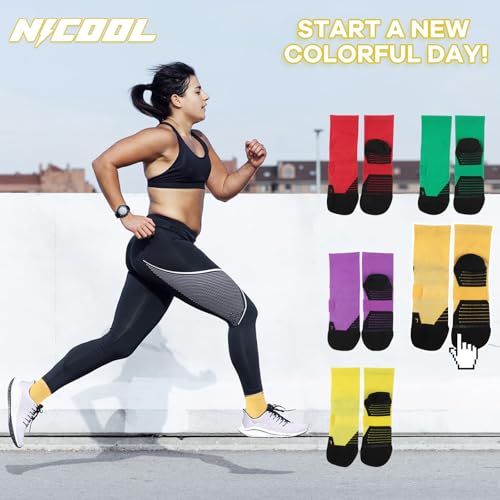 NIcool Cycling Socks For Men, 1/3 Pairs Bright Seamless Compression Running Crew Socks Youth Cushioned Tennis Quarter Socks - color: 3 Pairs Mustard