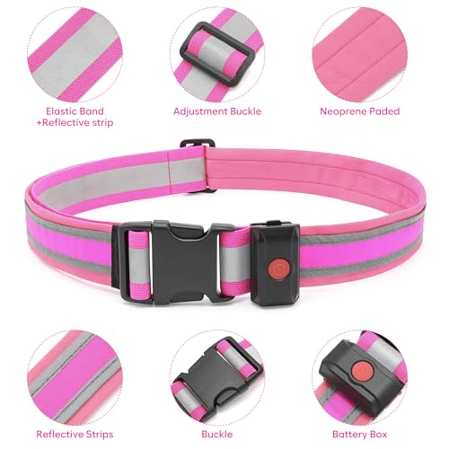 Illumifun LED Running Belt - USB Rechargeable Light Up Sash, High-Visibility Elastic Waistband Light for Running Cycling Hiking Camping Nighttime Activities - color: Candy Pink