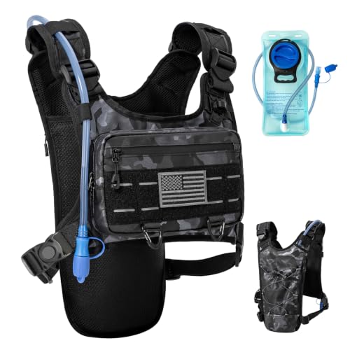 Running Hydration Vest with 2L Water Bladder， Lightweight Adjustable Hydration EDC Chest Pack for Men and Women, Water Backpack for Hiking, Cycling - color: Camo