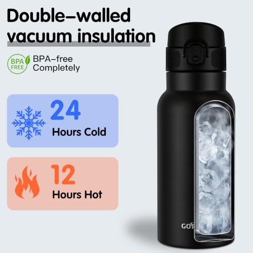 GOPPUS 17oz Kids Insulated Water Bottle, Leak-Proof Flip Lid & Carry Handle - color: Black